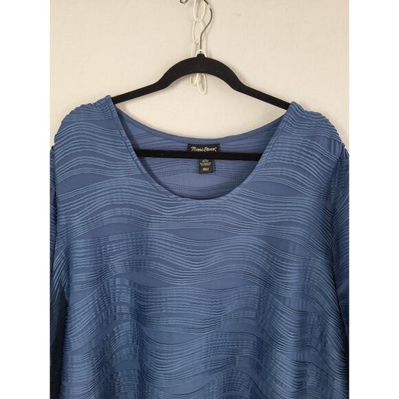 Maggie Barnes Blue Textured Artsy Top Blouse 4X Pullover 3/4 Sleeve Work Coastal - Picture 2 of 8